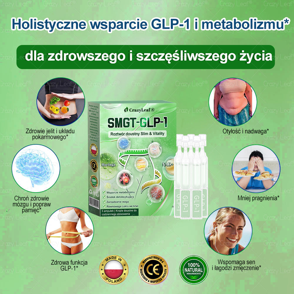 🏥 Klinicznie potwierdzone | CrazyLeaf® SMGT-GLP-1 Slim & Vitality – rozwiązanie doustne na uporczywy tłuszcz, ciśnienie, cukier, stłuszczenie wątroby, ból stawów, zmęczenie, niski poziom energii i zwiotczałą skórę. Lepsze zdrowie, więcej energii!